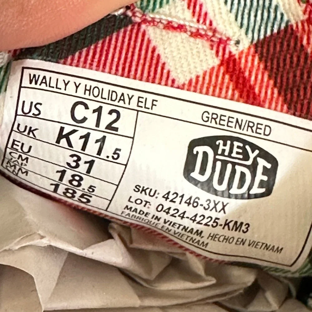 Hey Dude Wendy Elf Toddler Size 10 Green Red Christmas Holiday Slip On NEW